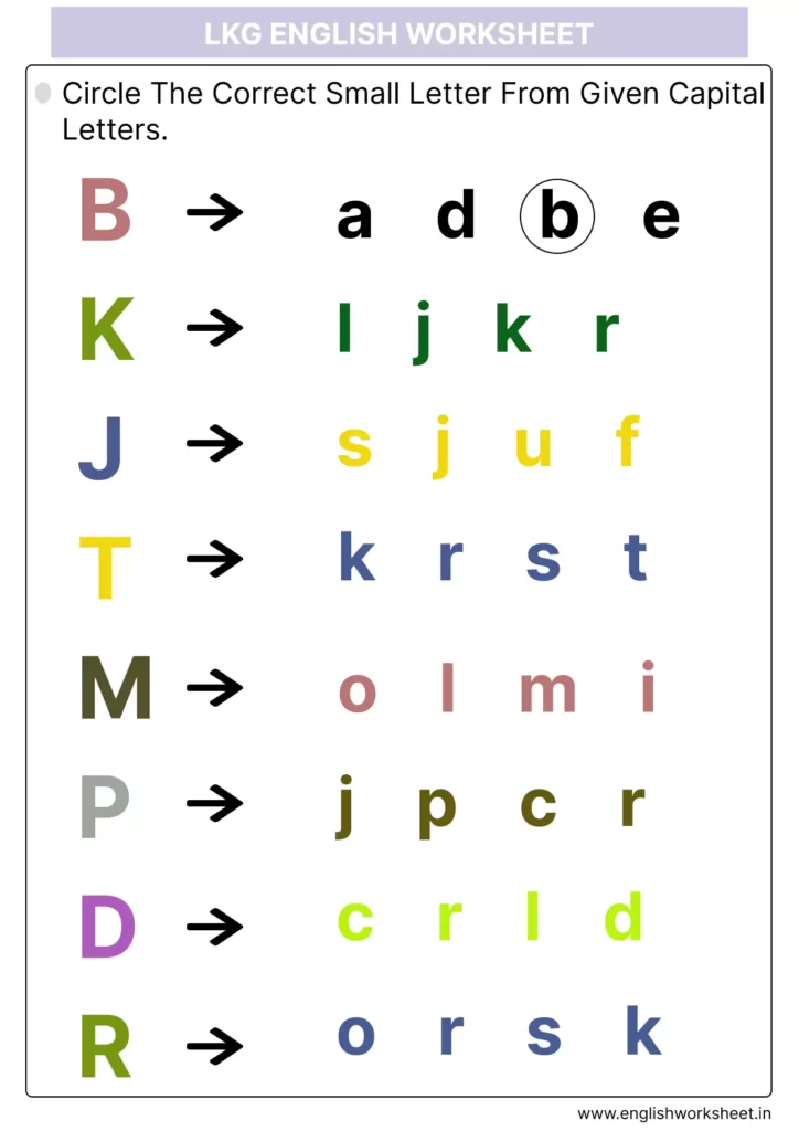 Circle The Correct Small Letter From Given Capital Letters